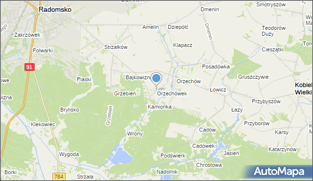 mapa Orzechówek, Orzechówek gmina Kobiele Wielkie na mapie Targeo